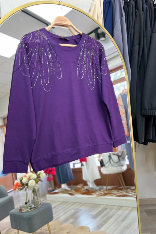 Safir Taşlı Bluz - Mürdüm 