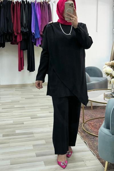 Şal Yaka Omzu Gold Detaylı Royal Takım - Siyah