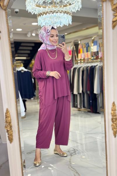Şalvarlı Basic Takım -Bordo