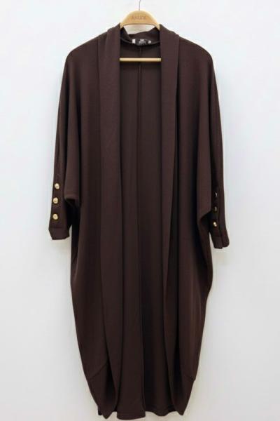 Selanik Örme Yarasa Kol Gold Düğme Apoletli  Aura Hırka - Kahve