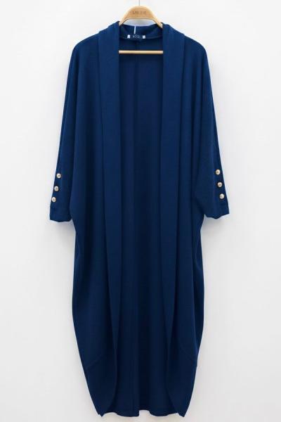 Selanik Örme Yarasa Kol Gold Düğme Apoletli Aura Hırka - Lacivert 