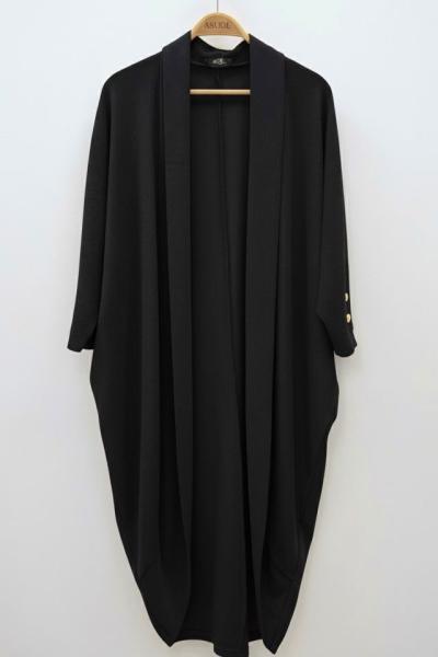 Selanik Örme Yarasa Kol Gold Düğme Apoletli Aura Hırka - Siyah