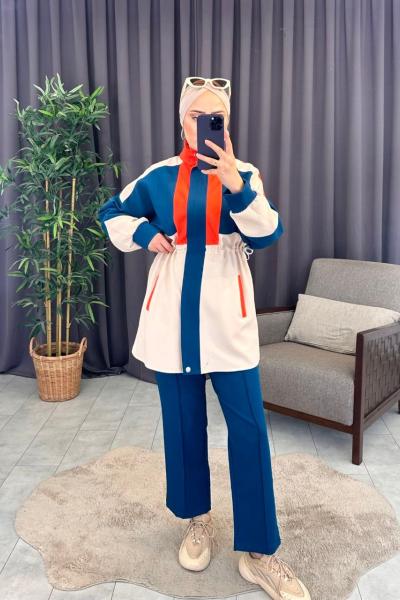 Şerit Detaylı Ceketli Takım Oranj