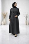 Şerit Detaylı Medine İpeği Ferace - Antrasit