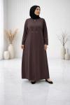 Şerit Detaylı Medine İpeği Ferace - Kahve
