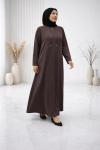 Şerit Detaylı Medine İpeği Ferace - Kahve