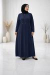 Şerit Detaylı Medine İpeği Ferace - Lacivert