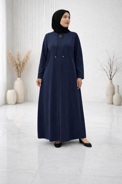 Şerit Detaylı Medine İpeği Ferace - Lacivert