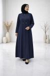 Şerit Detaylı Medine İpeği Ferace - Lacivert
