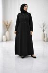 Şerit Detaylı Medine İpeği Ferace - Siyah 