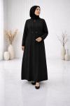Şerit Detaylı Medine İpeği Ferace - Siyah 