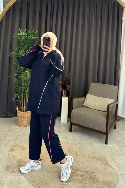 Şerit Detaylı Takım Lacivert 