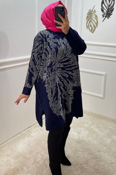 Simli Triko Tunik Lacivert