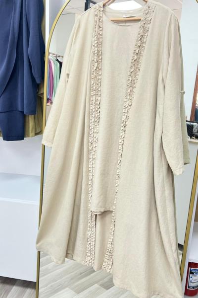 Soft Keten Kumaş 3lü Takım-Bej