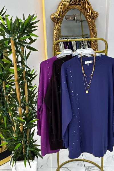 Taş Detaylı Solvia Tunik Sweat- Lila