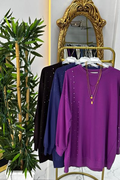 Taş Detaylı Solvia Tunik Sweat- Fuşya