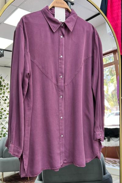 Tensel Kumaş Lilven Tunik Gömlek - Mürdüm