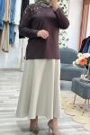 Ulubaş Penye Damla Taş Detaylı Bluz - Kahve