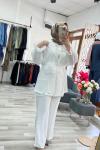 Velora Gül Broşlu Blazer Abiye Takım - Beyaz 