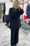 Velora Gül Broşlu Blazer Abiye Takım - Siyah