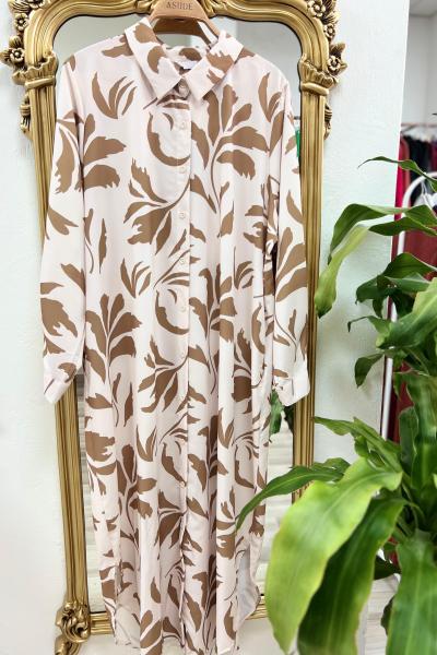 Yaprak Desenli Jessica Kumaş Uzun Tunik-Toprak