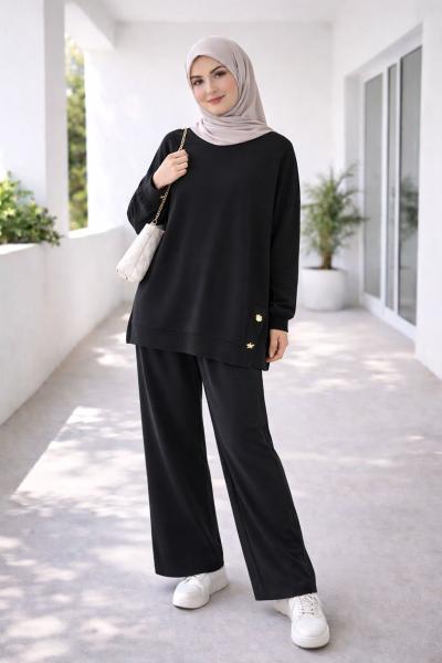 Yıldız Pantolonlu Takım - Siyah