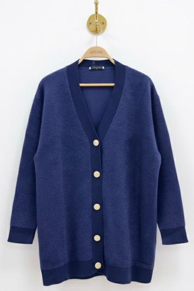 Angora Yumoş Triko İnci Hırka - Lacivert